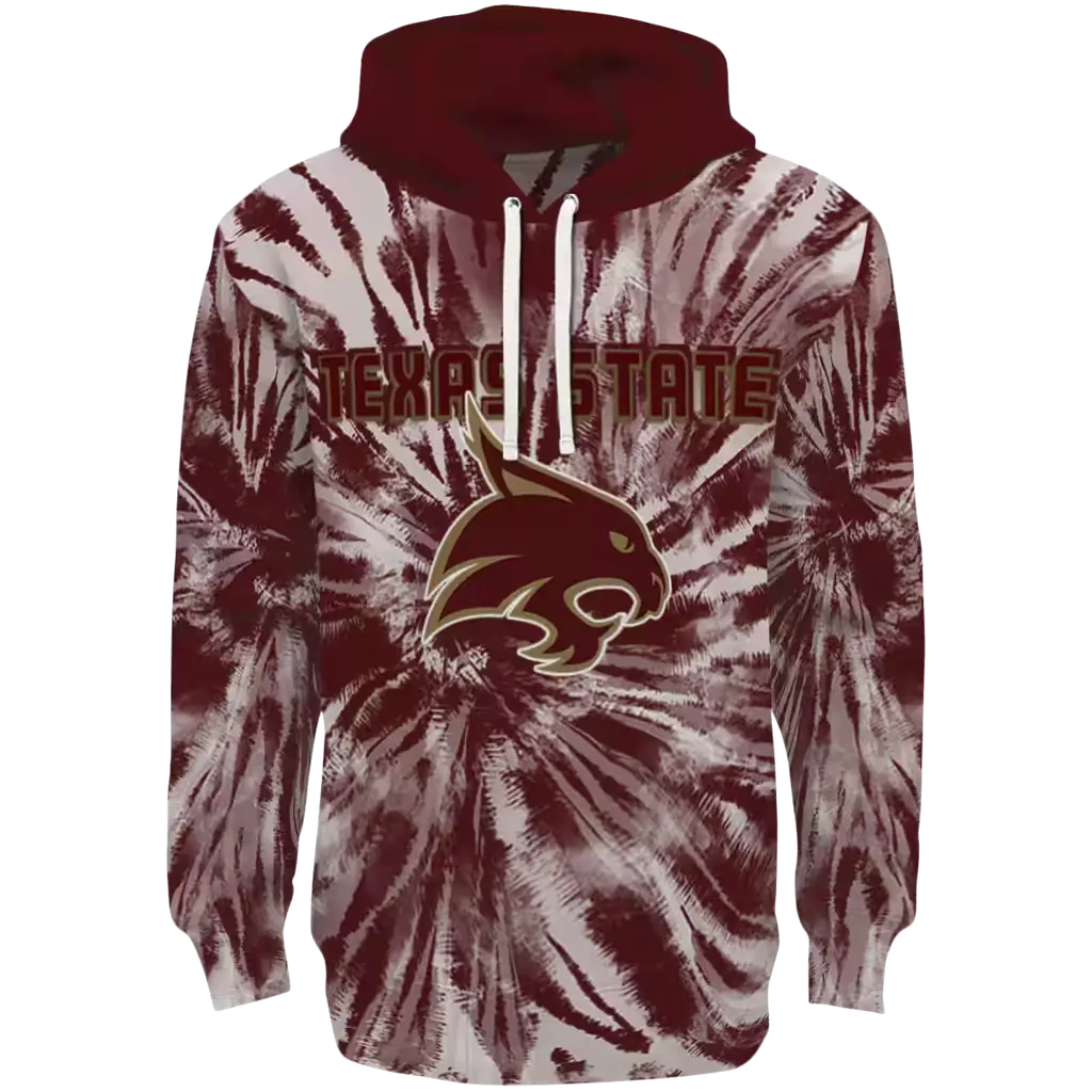texas state bobcats tie dye pattern maroon hoodie best selling texas state bobcats tie dye pattern maroon hoodie best selling