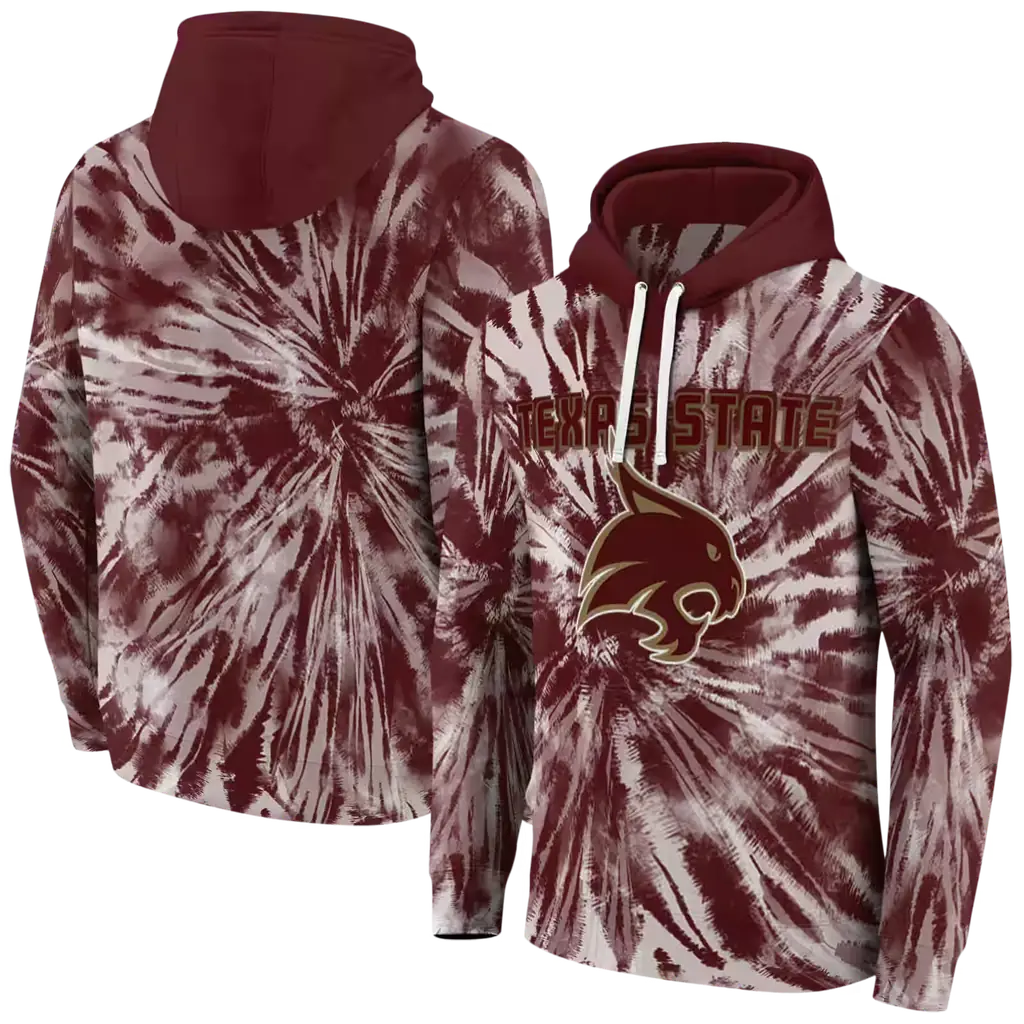 texas state bobcats tie dye pattern maroon hoodie fashion forward texas state bobcats tie dye pattern maroon hoodie fashion forward