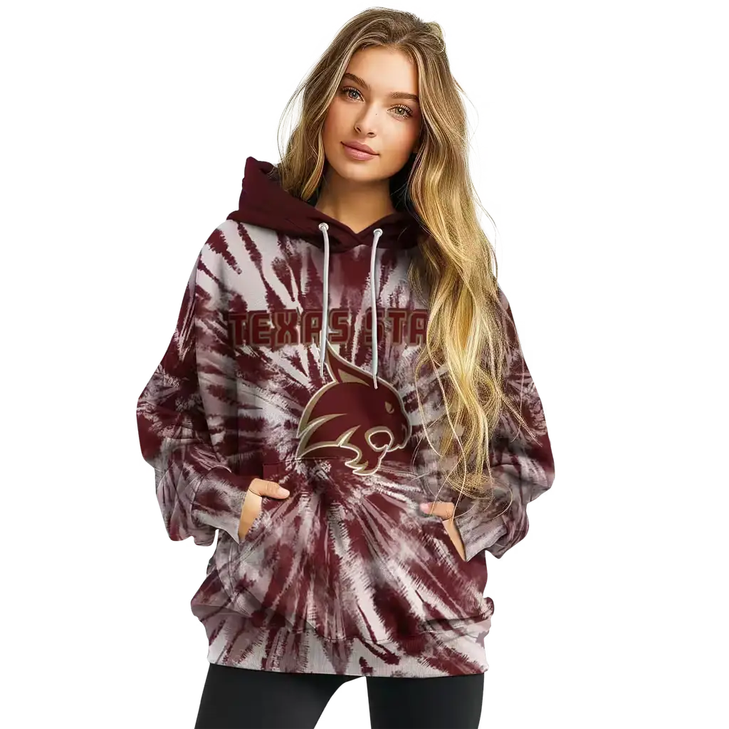 texas state bobcats tie dye pattern maroon hoodie high quality texas state bobcats tie dye pattern maroon hoodie high quality