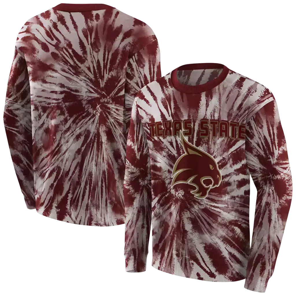 texas state bobcats tie dye pattern maroon hoodie premium grade texas state bobcats tie dye pattern maroon hoodie premium grade