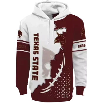 texas state bobcats triangular pattern maroon white hoodie best selling
