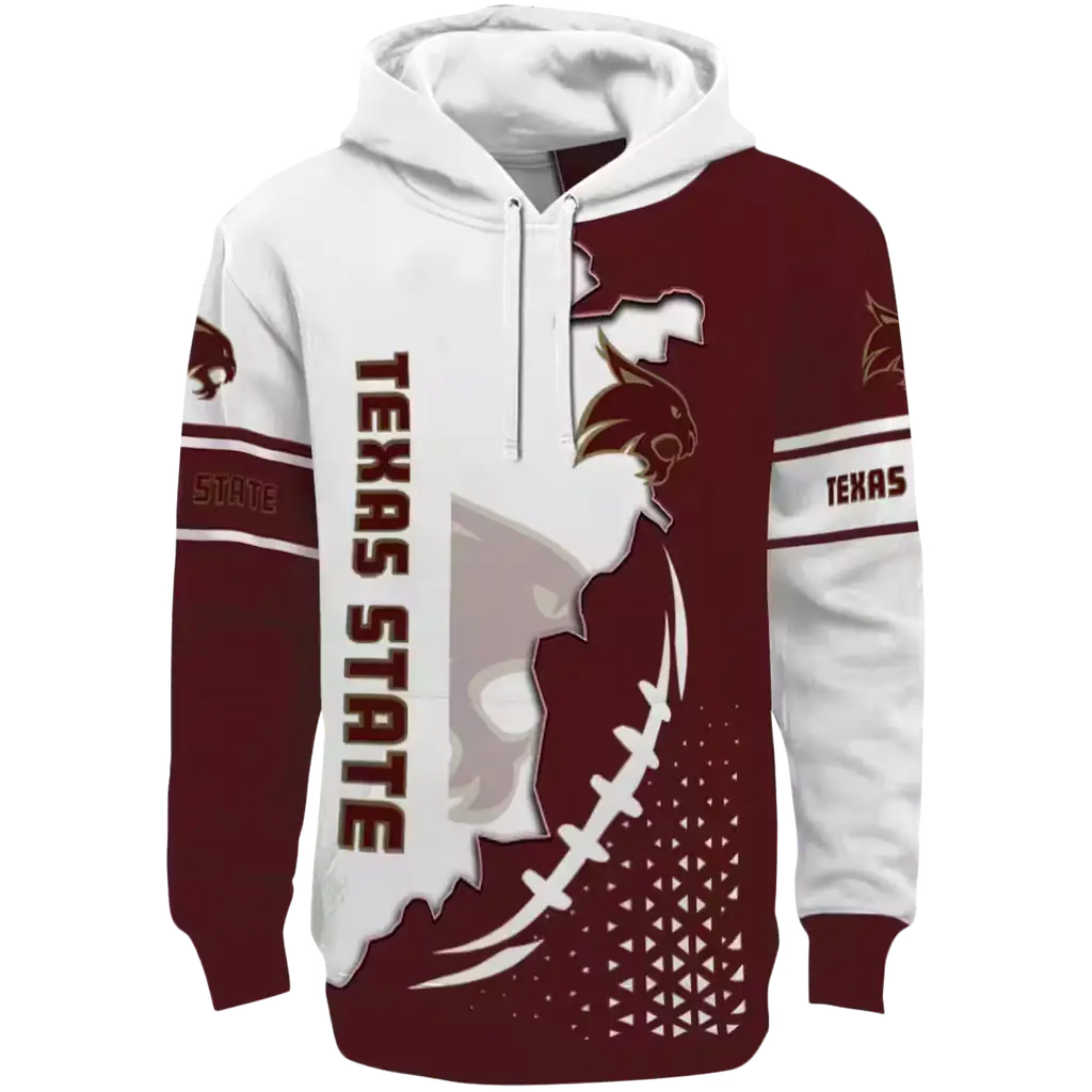 texas state bobcats triangular pattern maroon white hoodie best selling texas state bobcats triangular pattern maroon white hoodie best selling