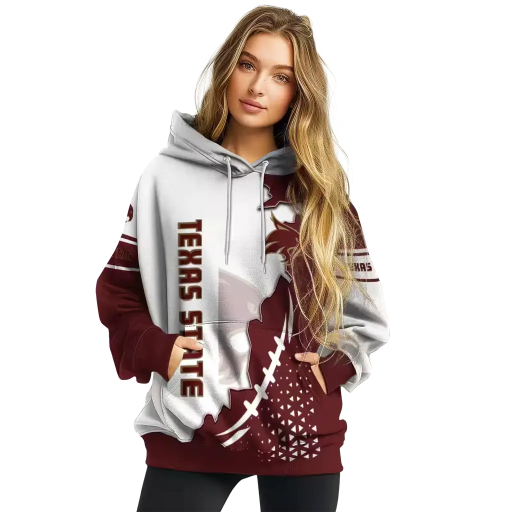 texas state bobcats triangular pattern maroon white hoodie high quality texas state bobcats triangular pattern maroon white hoodie high quality