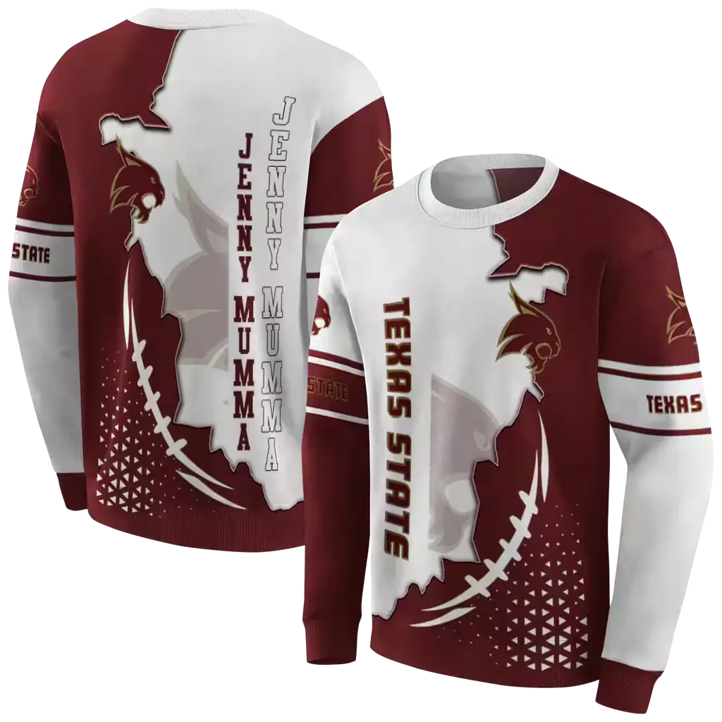 texas state bobcats triangular pattern maroon white hoodie premium grade texas state bobcats triangular pattern maroon white hoodie premium grade