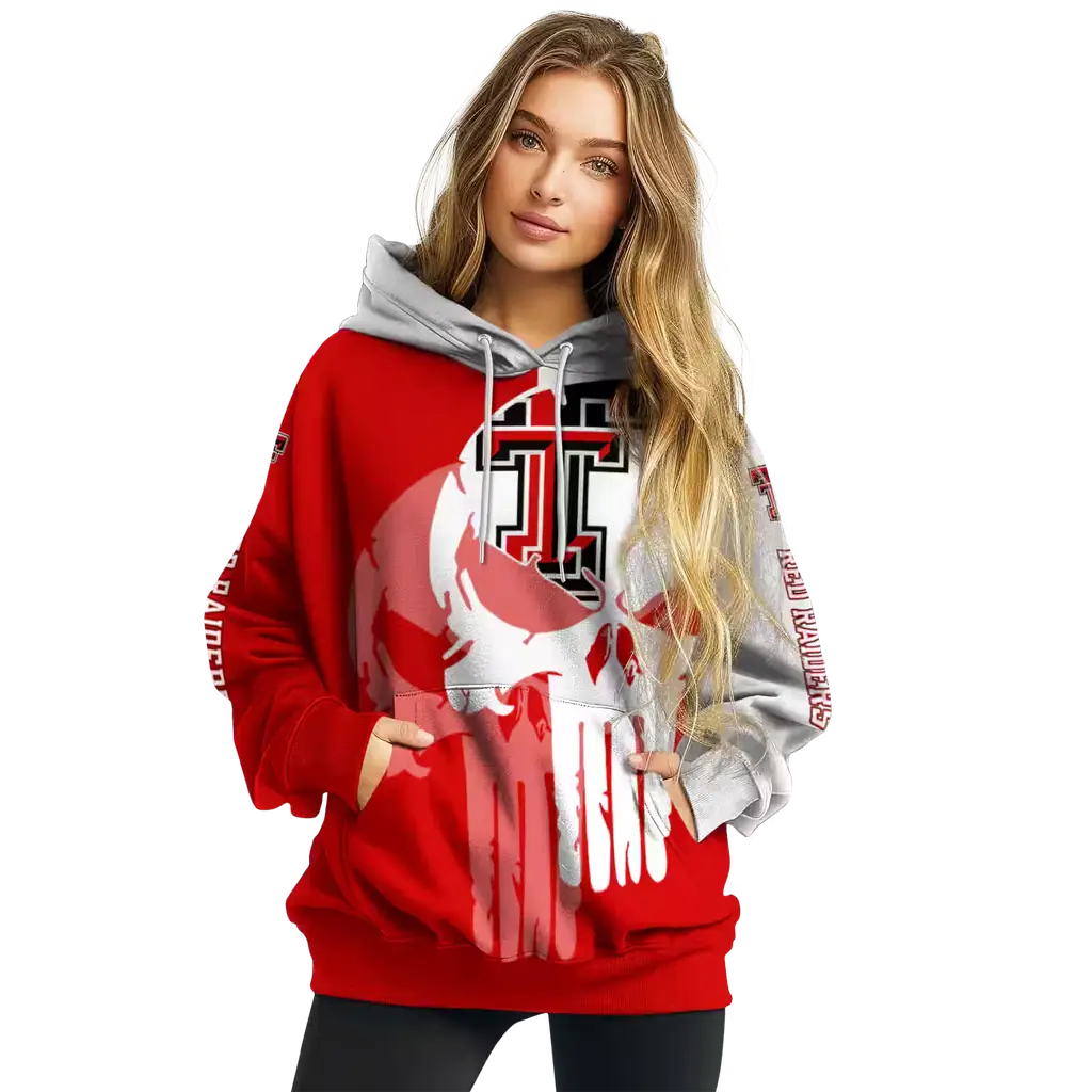 texas tech red raiders graphic punisher red white hoodie high quality texas tech red raiders graphic punisher red white hoodie high quality