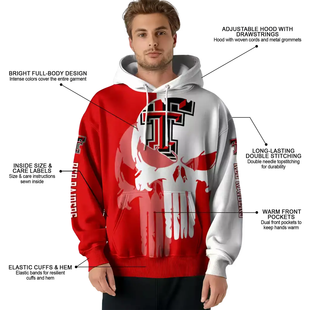 texas tech red raiders graphic punisher red white hoodie latest model texas tech red raiders graphic punisher red white hoodie latest model