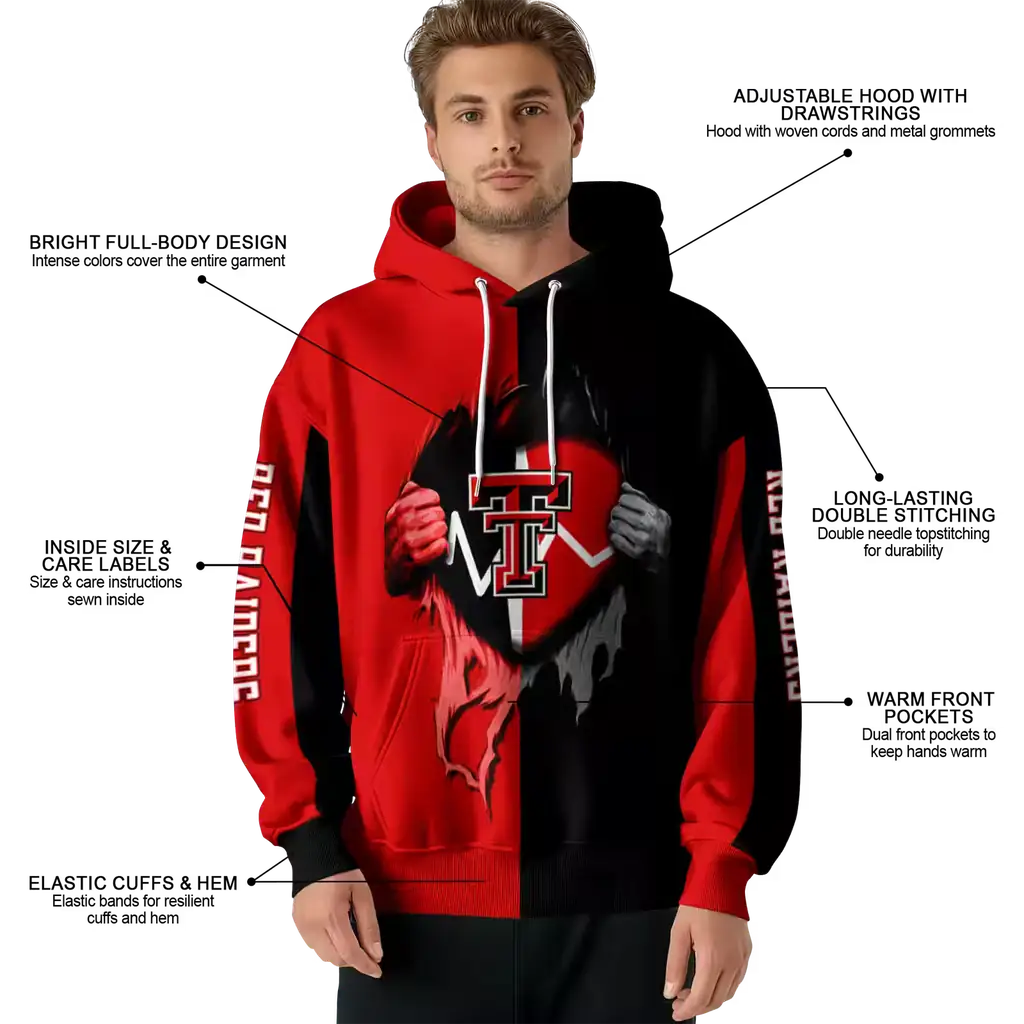 texas tech red raiders heartbeat graphic red hoodie latest model texas tech red raiders heartbeat graphic red hoodie latest model