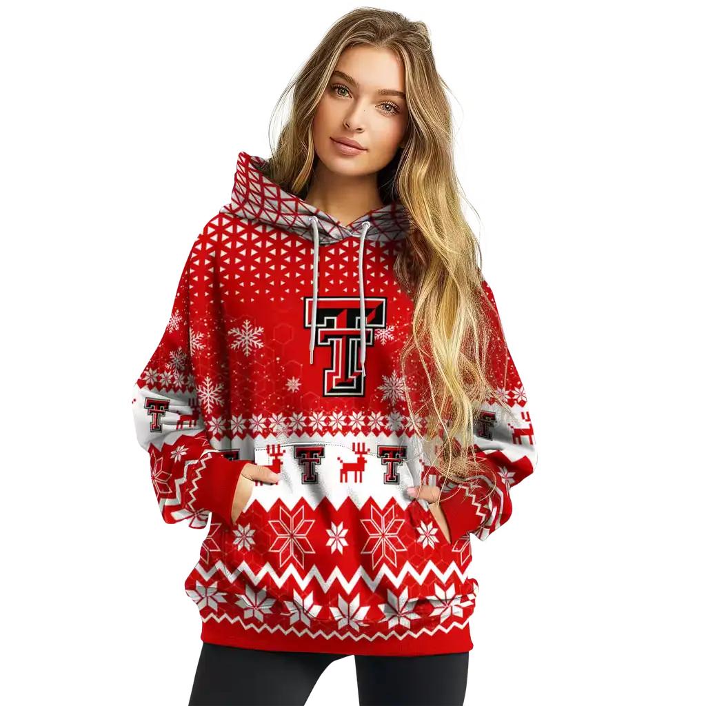 texas tech red raiders reindeer motif red hoodie high quality texas tech red raiders reindeer motif red hoodie high quality