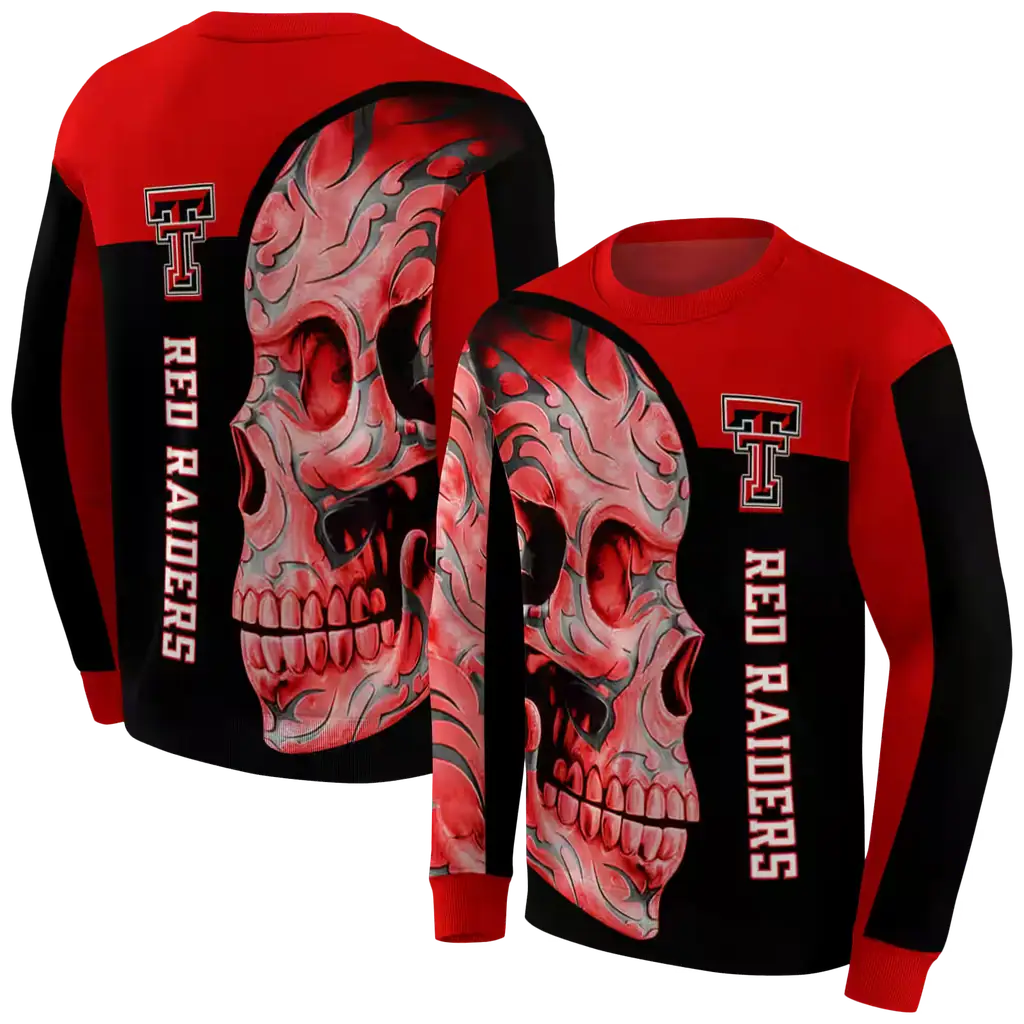 texas tech red raiders skull motif red black hoodie premium grade texas tech red raiders skull motif red black hoodie premium grade