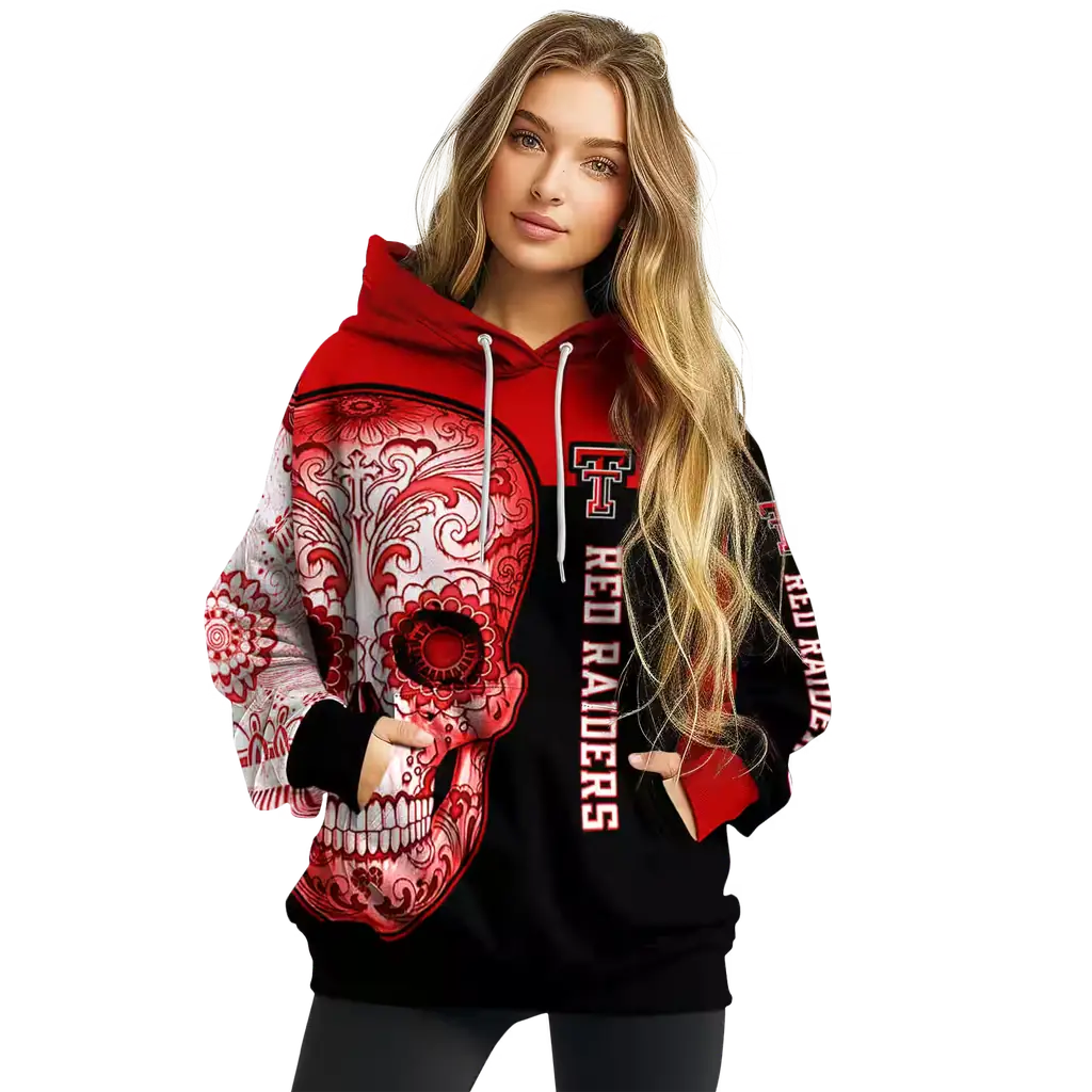 texas tech red raiders sugar skull red black hoodie high quality texas tech red raiders sugar skull red black hoodie high quality