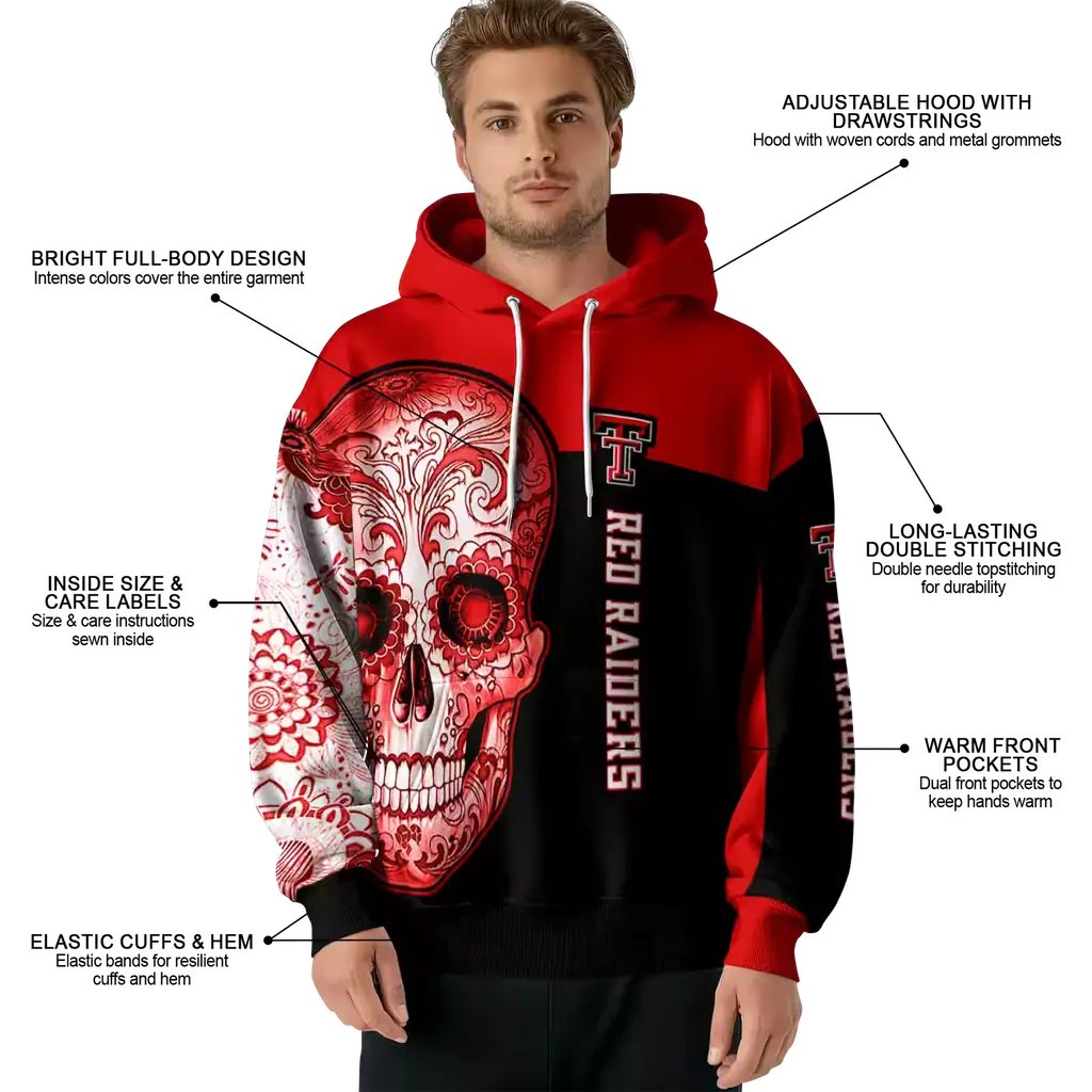 texas tech red raiders sugar skull red black hoodie latest model texas tech red raiders sugar skull red black hoodie latest model