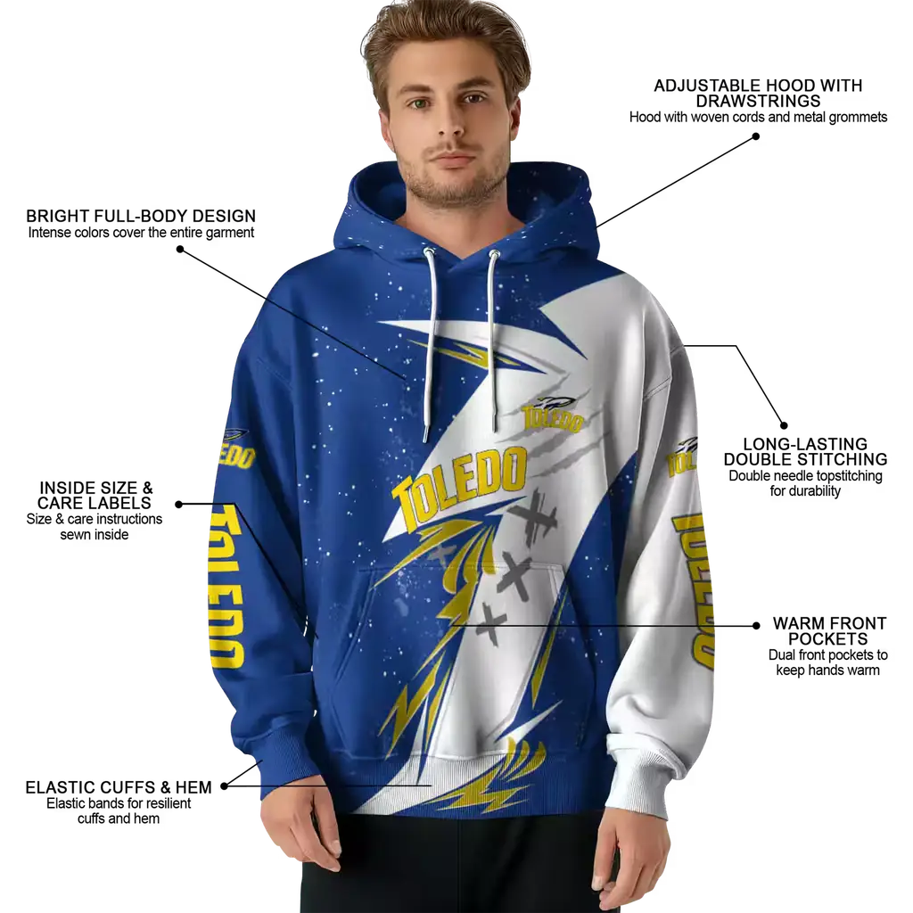 toledo rockets dynamic slash blue white hoodie latest model toledo rockets dynamic slash blue white hoodie latest model