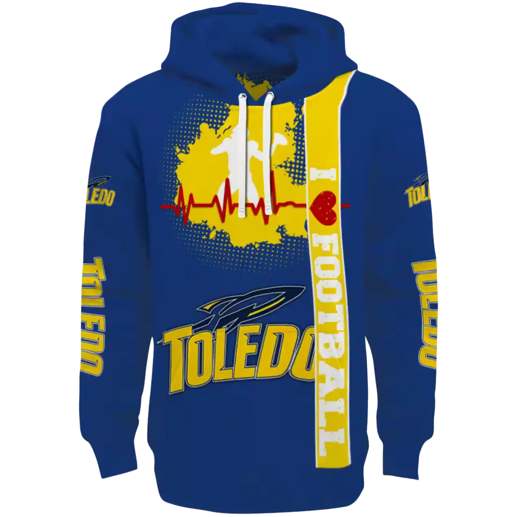 toledo rockets football heartbeat blue hoodie best selling toledo rockets football heartbeat blue hoodie best selling