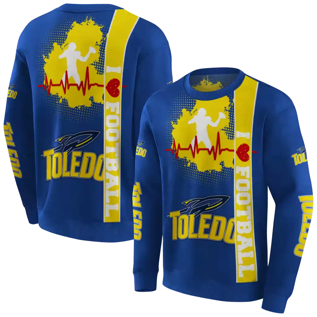 toledo rockets football heartbeat blue hoodie premium grade toledo rockets football heartbeat blue hoodie premium grade