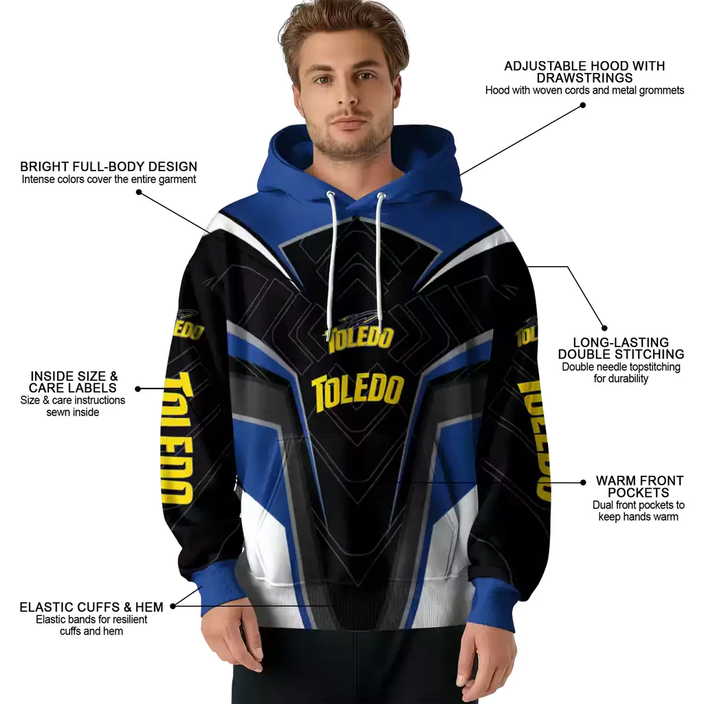 toledo rockets futuristic pattern blue black hoodie latest model toledo rockets futuristic pattern blue black hoodie latest model