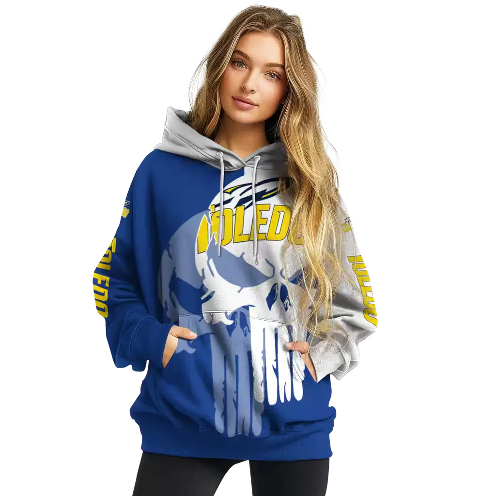 toledo rockets graphic punisher blue white hoodie high quality toledo rockets graphic punisher blue white hoodie high quality