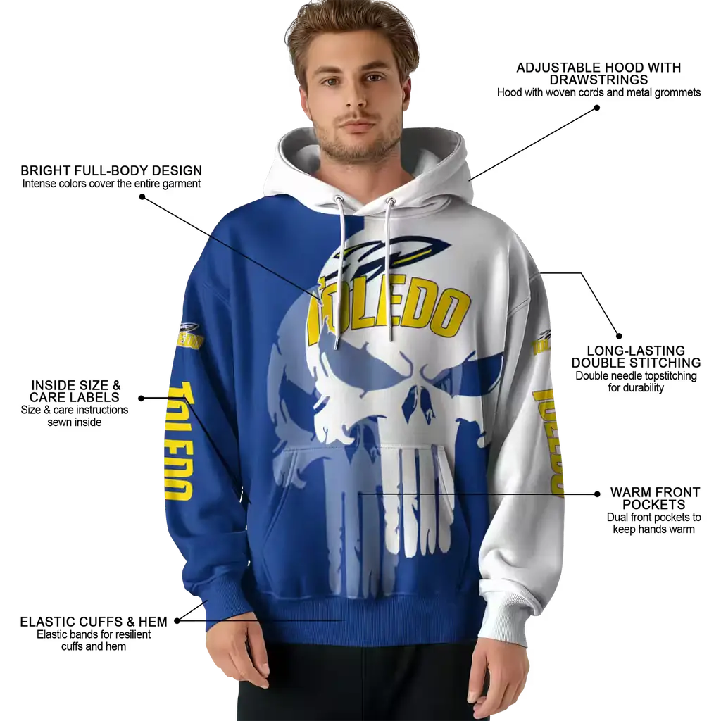toledo rockets graphic punisher blue white hoodie latest model toledo rockets graphic punisher blue white hoodie latest model