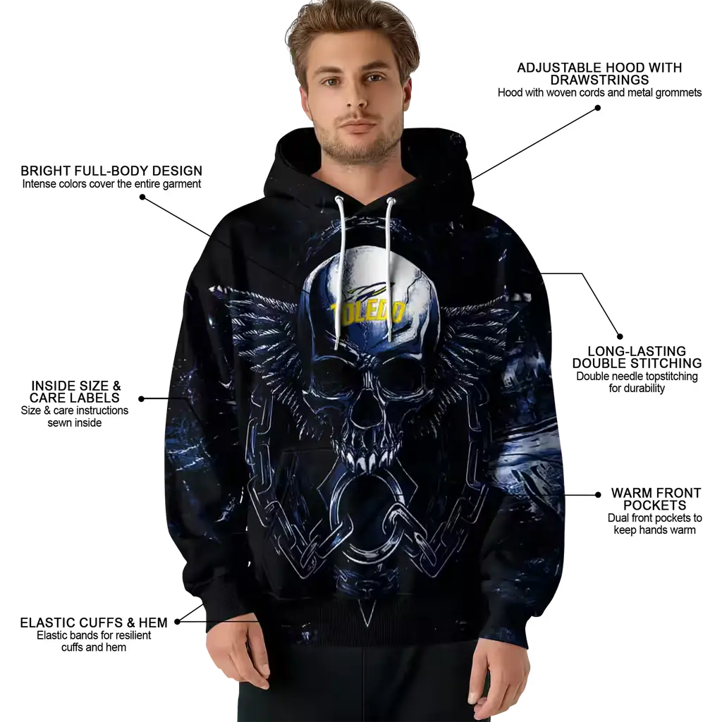 toledo rockets skull artwork blue black hoodie latest model toledo rockets skull artwork blue black hoodie latest model