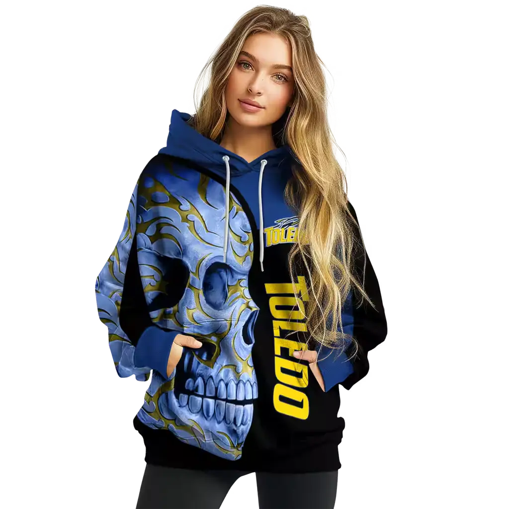 toledo rockets skull motif blue black hoodie high quality toledo rockets skull motif blue black hoodie high quality