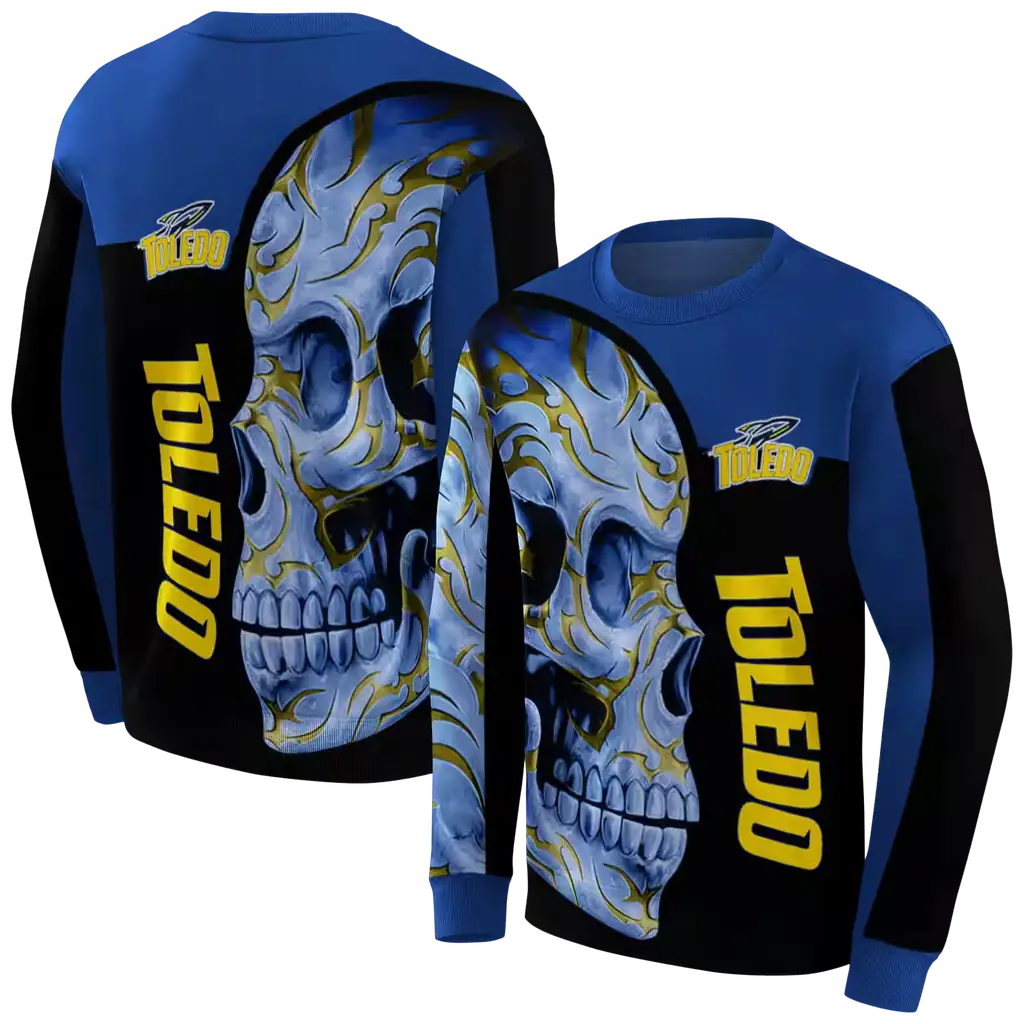 toledo rockets skull motif blue black hoodie premium grade toledo rockets skull motif blue black hoodie premium grade