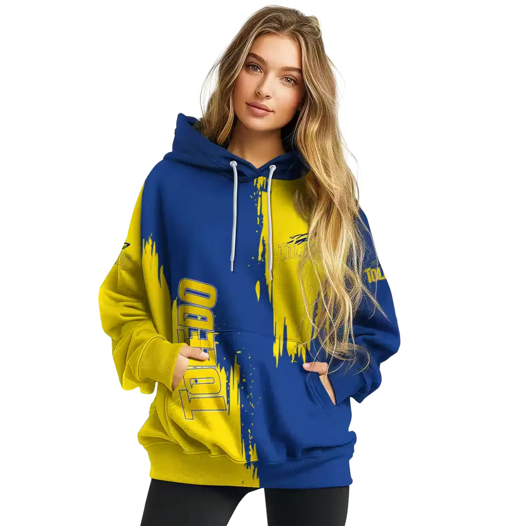 toledo rockets splatter effect blue hoodie high quality toledo rockets splatter effect blue hoodie high quality