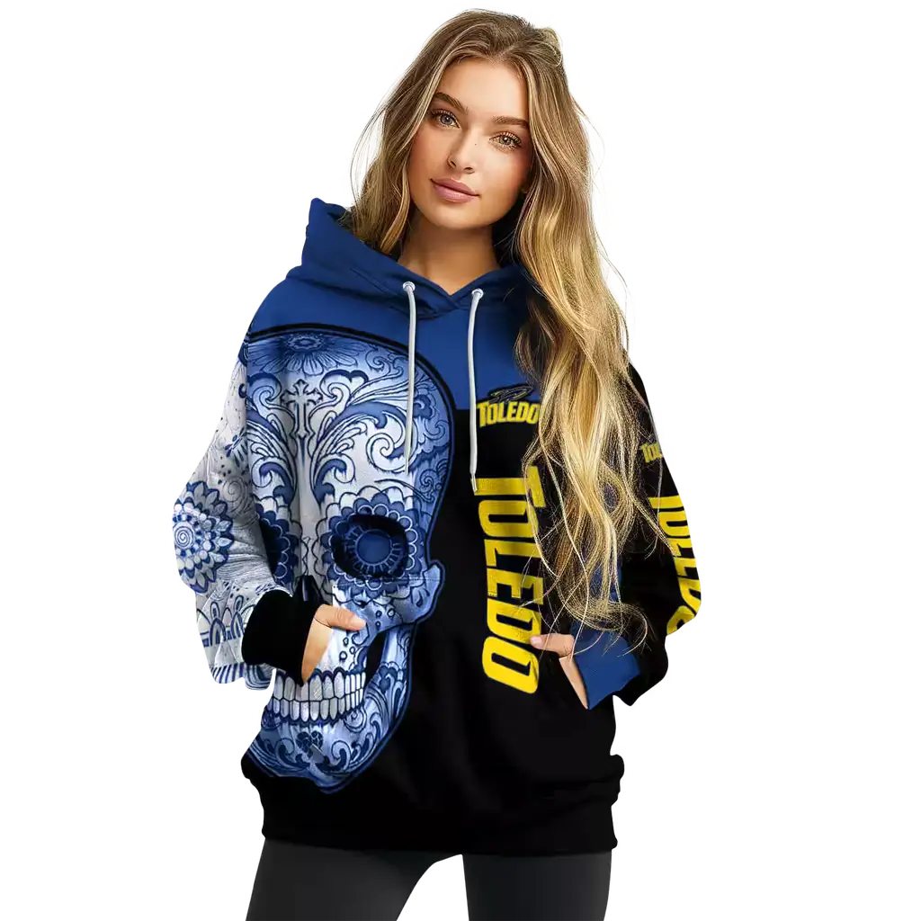 toledo rockets sugar skull blue black hoodie high quality toledo rockets sugar skull blue black hoodie high quality