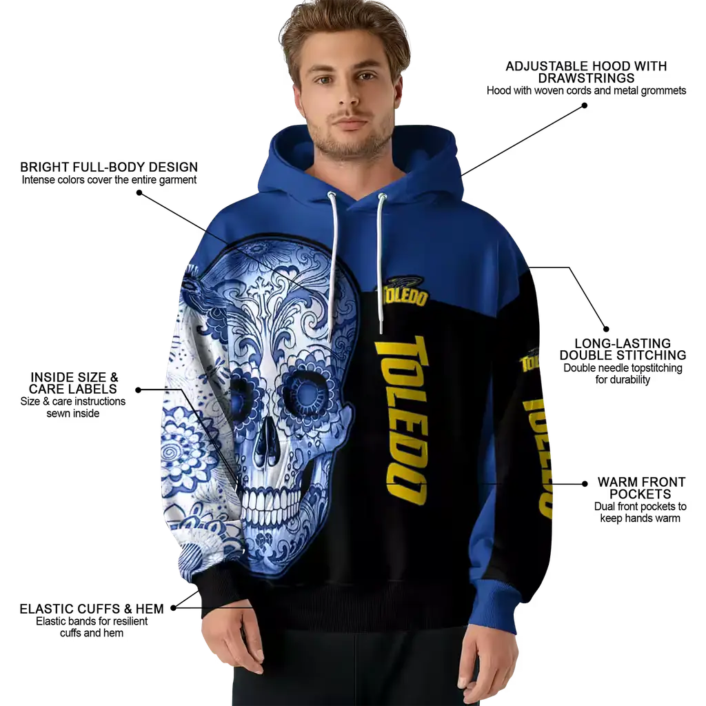 toledo rockets sugar skull blue black hoodie latest model toledo rockets sugar skull blue black hoodie latest model