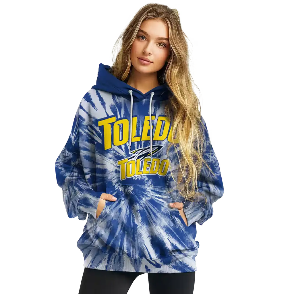 toledo rockets tie dye pattern blue hoodie high quality toledo rockets tie dye pattern blue hoodie high quality
