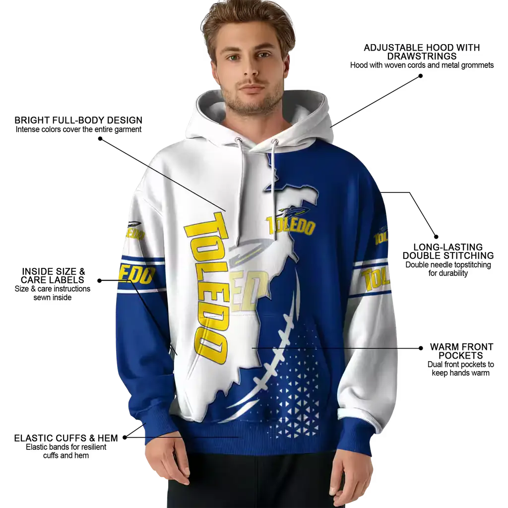 toledo rockets triangular pattern blue white hoodie latest model toledo rockets triangular pattern blue white hoodie latest model