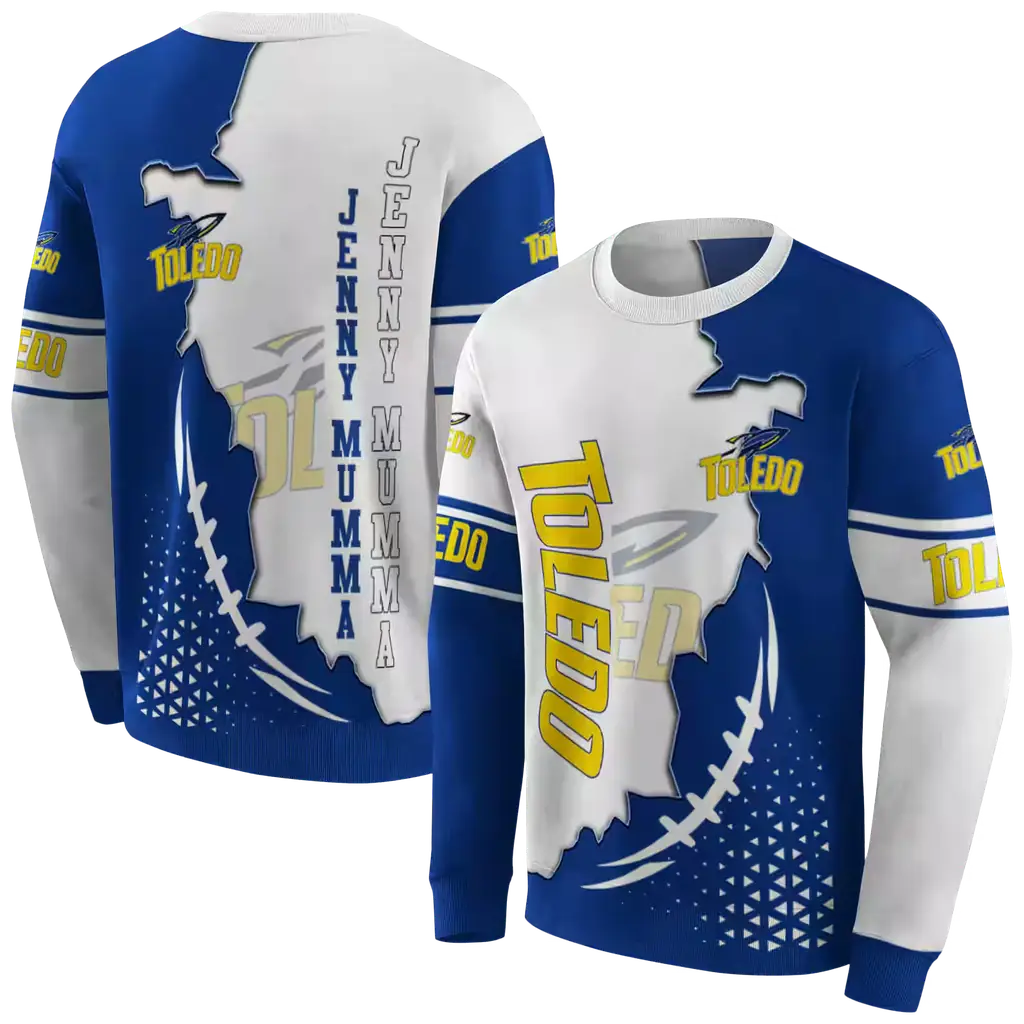 toledo rockets triangular pattern blue white hoodie premium grade toledo rockets triangular pattern blue white hoodie premium grade