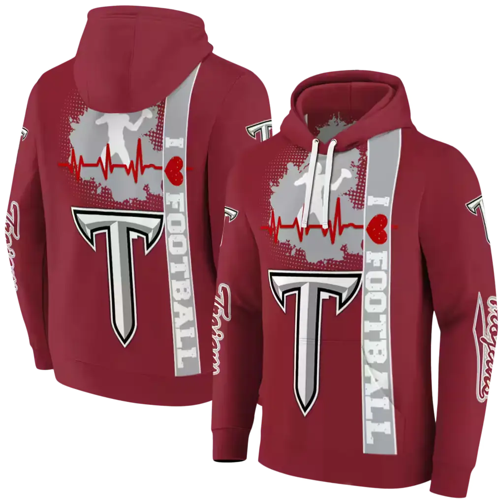 troy trojans football heartbeat red hoodie fashion forward troy trojans football heartbeat red hoodie fashion forward