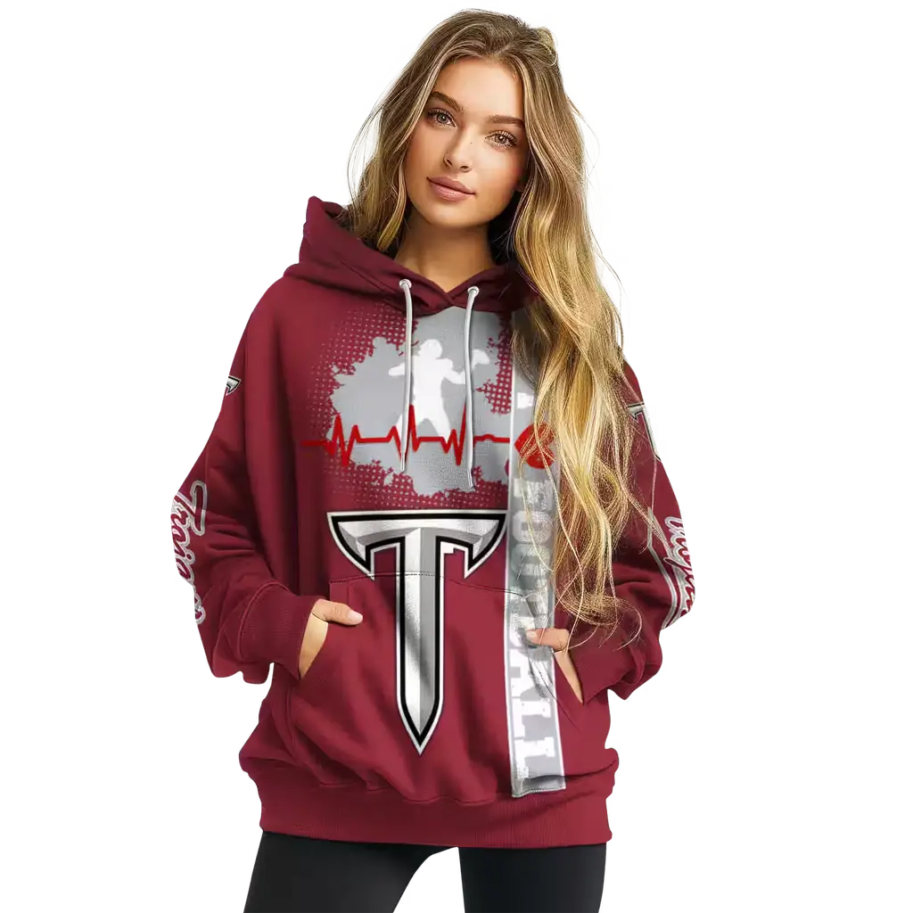 troy trojans football heartbeat red hoodie high quality troy trojans football heartbeat red hoodie high quality