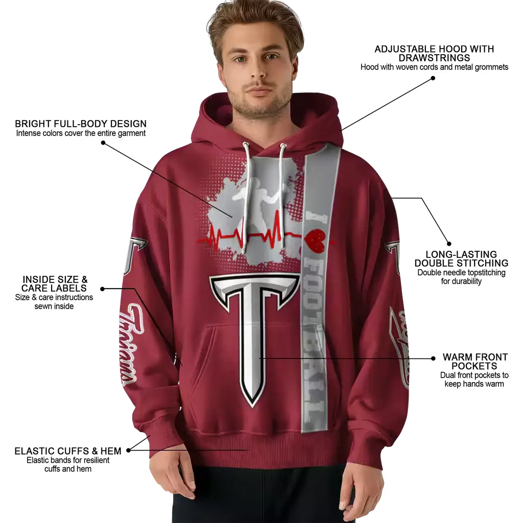 troy trojans football heartbeat red hoodie latest model troy trojans football heartbeat red hoodie latest model