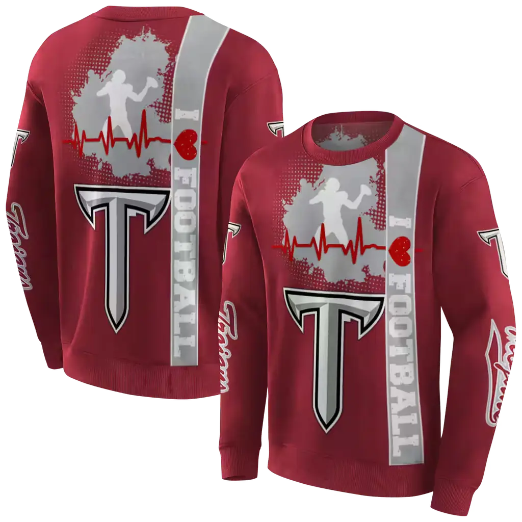 troy trojans football heartbeat red hoodie premium grade troy trojans football heartbeat red hoodie premium grade