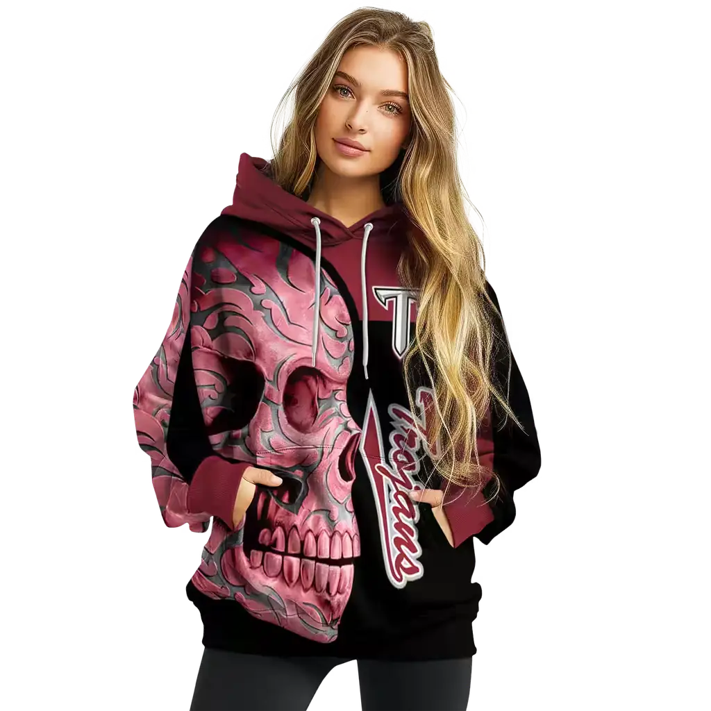 troy trojans skull motif red black hoodie high quality troy trojans skull motif red black hoodie high quality