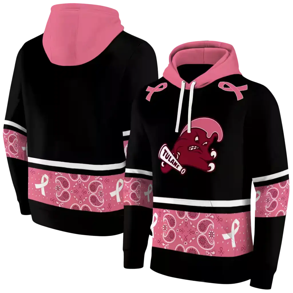 tulane green wave awareness ribbon black pink hoodie fashion forward tulane green wave awareness ribbon black pink hoodie fashion forward