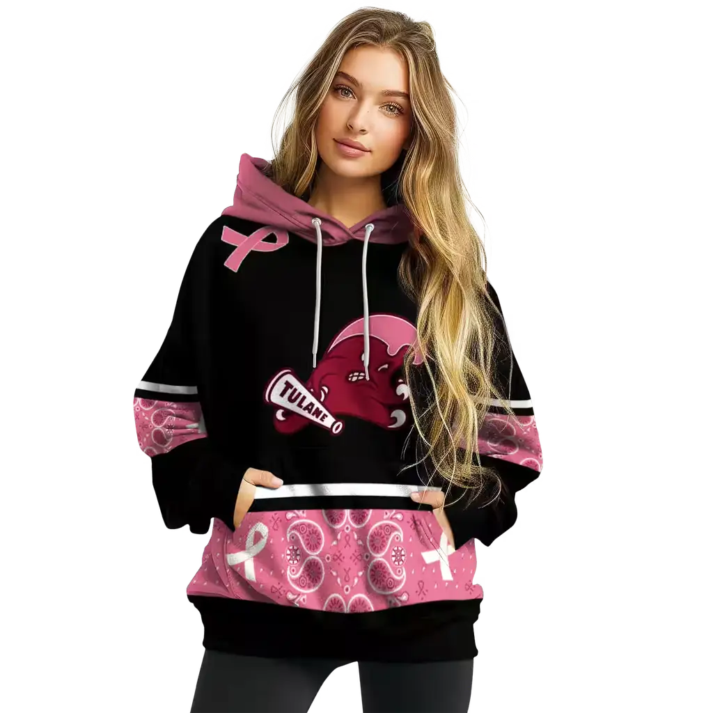 tulane green wave awareness ribbon black pink hoodie high quality tulane green wave awareness ribbon black pink hoodie high quality