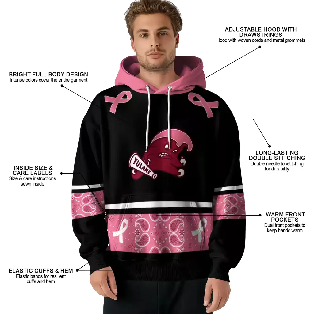 tulane green wave awareness ribbon black pink hoodie latest model tulane green wave awareness ribbon black pink hoodie latest model
