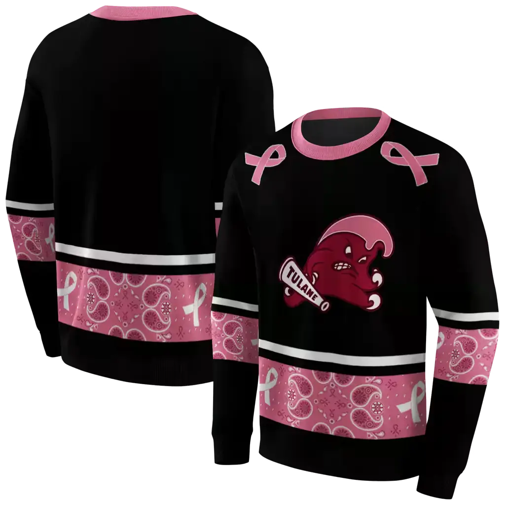 tulane green wave awareness ribbon black pink hoodie premium grade tulane green wave awareness ribbon black pink hoodie premium grade