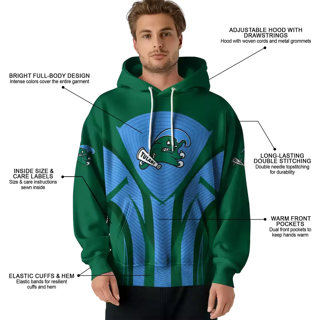 tulane green wave concentric lines green black hoodie latest model tulane green wave concentric lines green black hoodie latest model