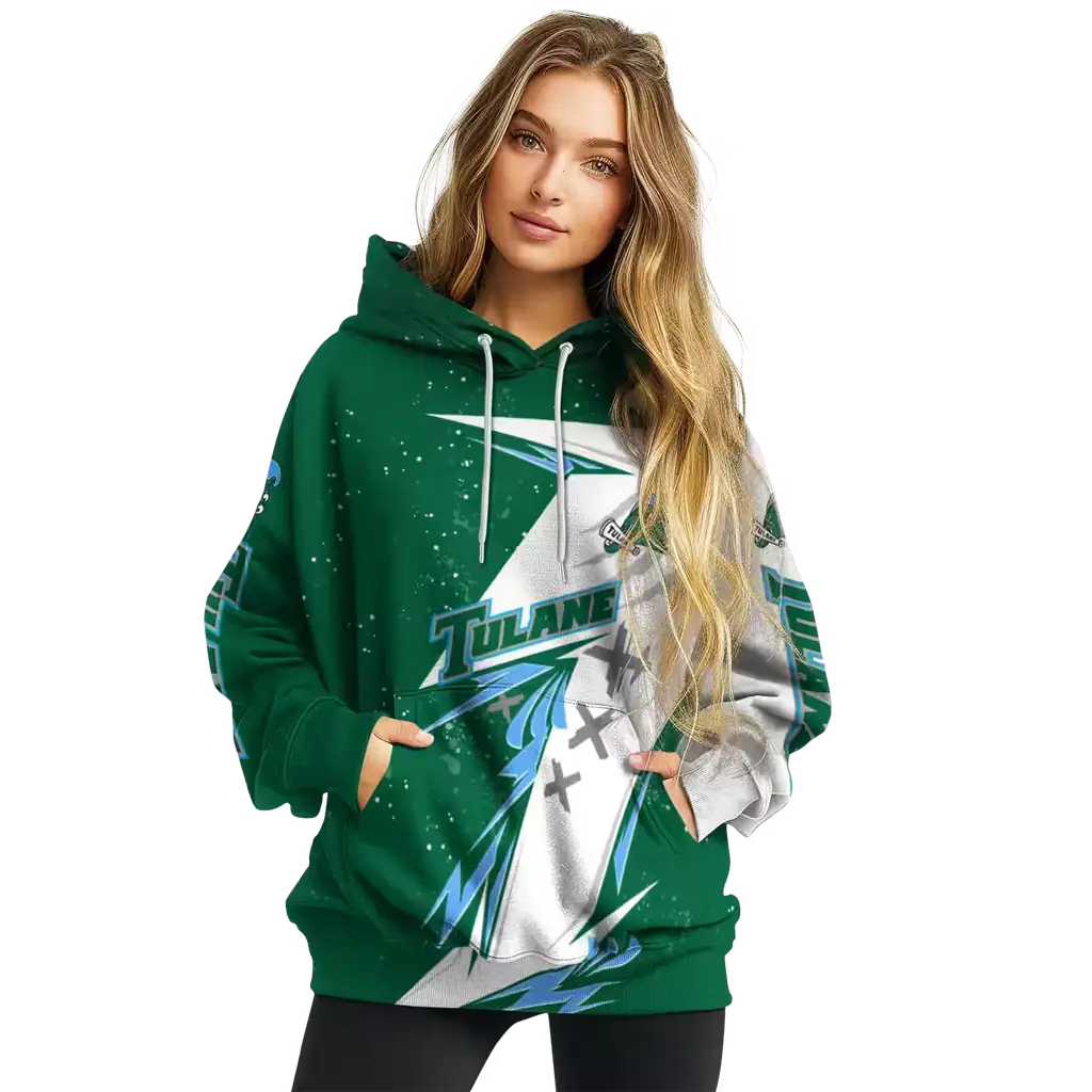 tulane green wave dynamic slash green white hoodie high quality tulane green wave dynamic slash green white hoodie high quality