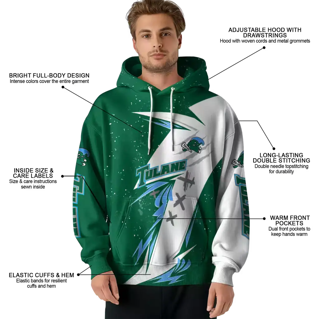 tulane green wave dynamic slash green white hoodie latest model tulane green wave dynamic slash green white hoodie latest model