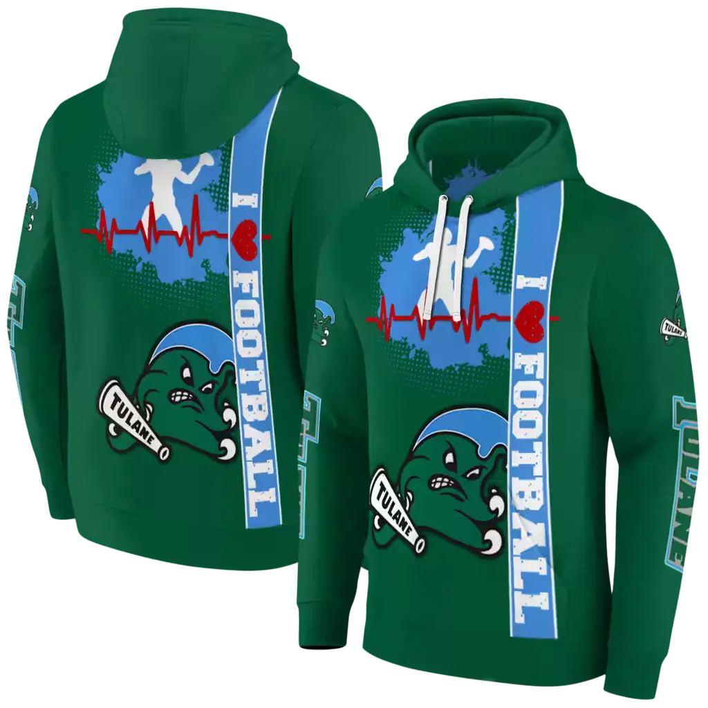 tulane green wave football heartbeat green hoodie fashion forward tulane green wave football heartbeat green hoodie fashion forward