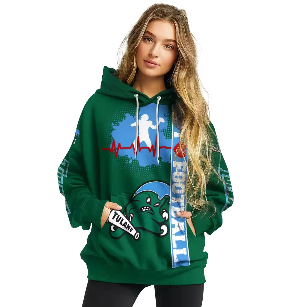 tulane green wave football heartbeat green hoodie high quality tulane green wave football heartbeat green hoodie high quality