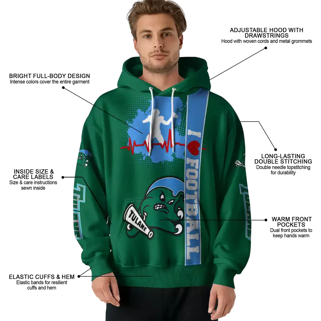 tulane green wave football heartbeat green hoodie latest model tulane green wave football heartbeat green hoodie latest model