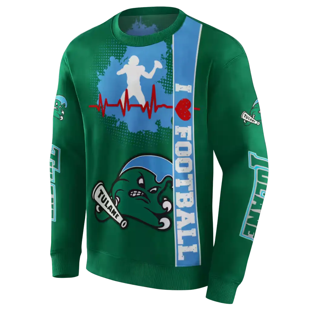 tulane green wave football heartbeat green hoodie new arrival tulane green wave football heartbeat green hoodie new arrival