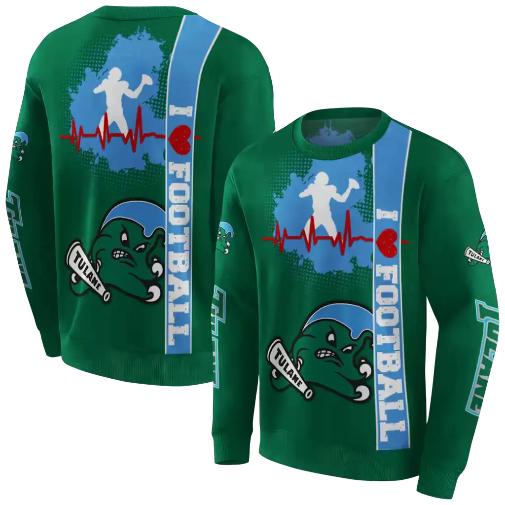 tulane green wave football heartbeat green hoodie premium grade tulane green wave football heartbeat green hoodie premium grade