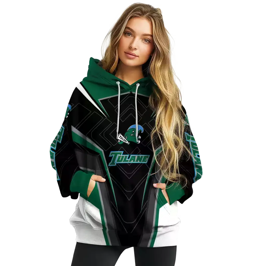 tulane green wave futuristic pattern green black hoodie high quality tulane green wave futuristic pattern green black hoodie high quality