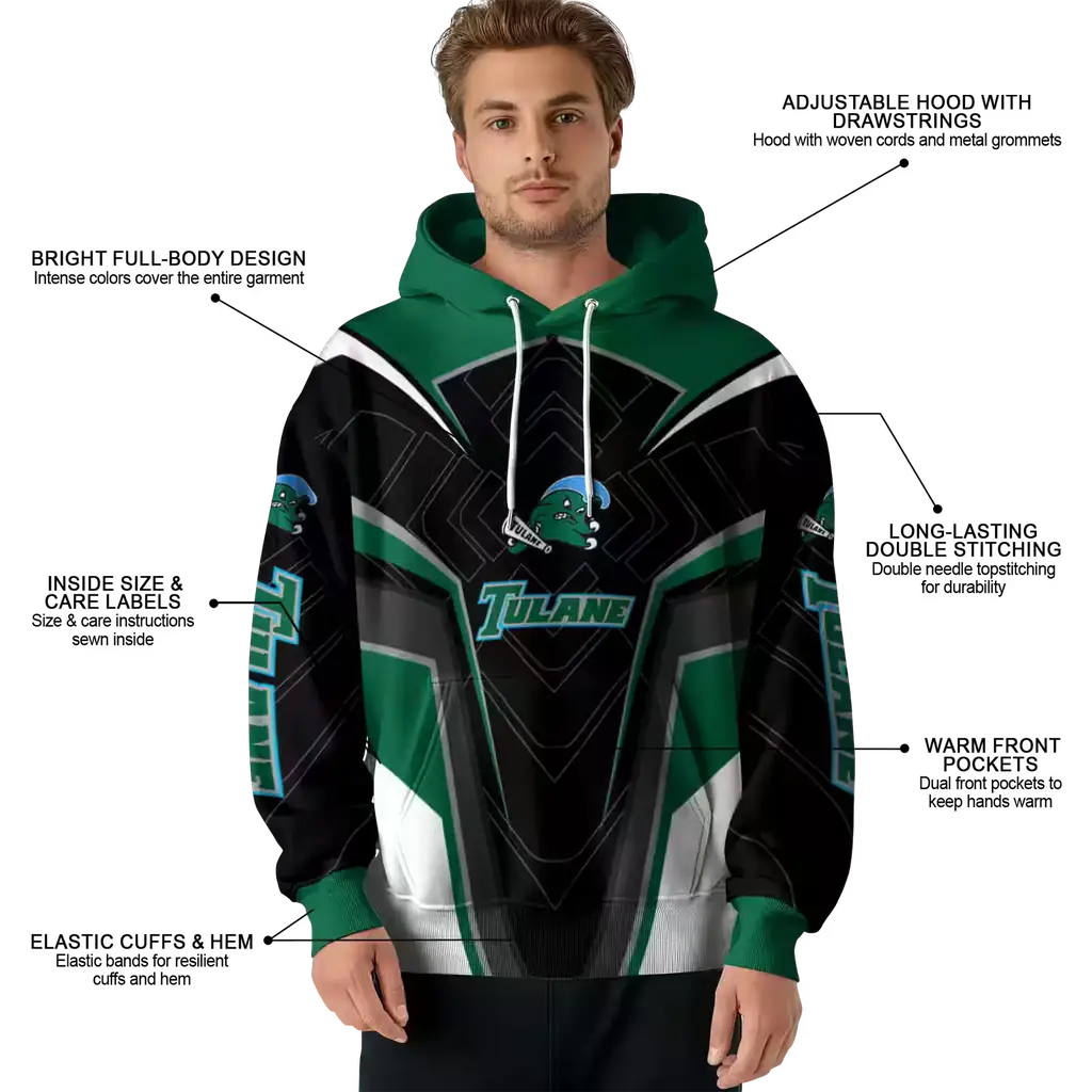 tulane green wave futuristic pattern green black hoodie latest model tulane green wave futuristic pattern green black hoodie latest model