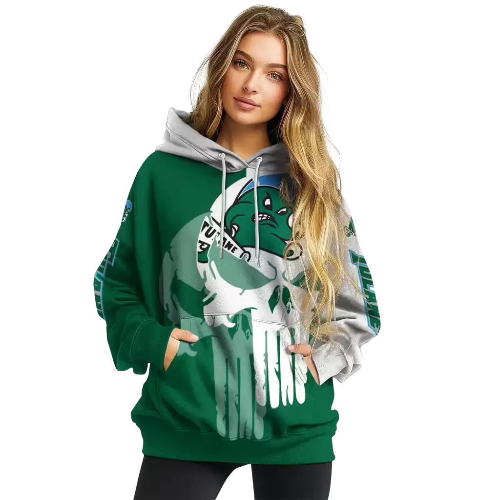 tulane green wave graphic punisher green white hoodie high quality tulane green wave graphic punisher green white hoodie high quality